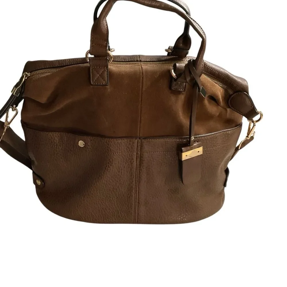 Unbranded Mixed Material Brown Satchel Handbag Detachable Strap Crossbody Bag